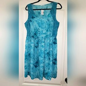 Maurices (NWT) Turquoise/White Tie-Dye Lace Detail Dress XL